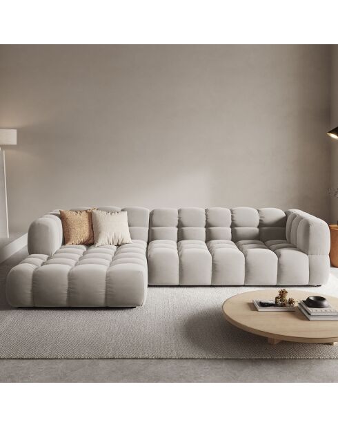 Canapé angle gauche Modulaire Velours Sky 4 Places ivoire - 300x162x75 cm