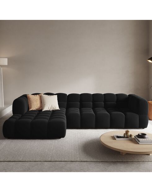 Canapé angle gauche Modulaire Velours Sky 4 Places noir - 300x162x75 cm
