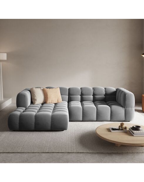 Canapé angle gauche Modulaire Velours Sky 4 Places gris clair - 272x162x75 cm