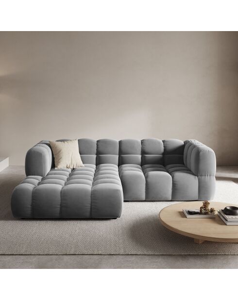 Canapé angle gauche Modulaire Velours Sky 3 Places gris clair - 244x162x75 cm