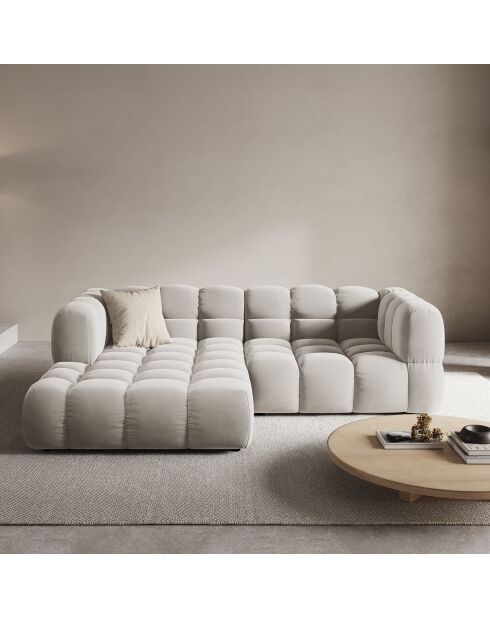 Canapé angle gauche Modulaire Velours Sky 3 Places ivoire - 244x162x75 cm