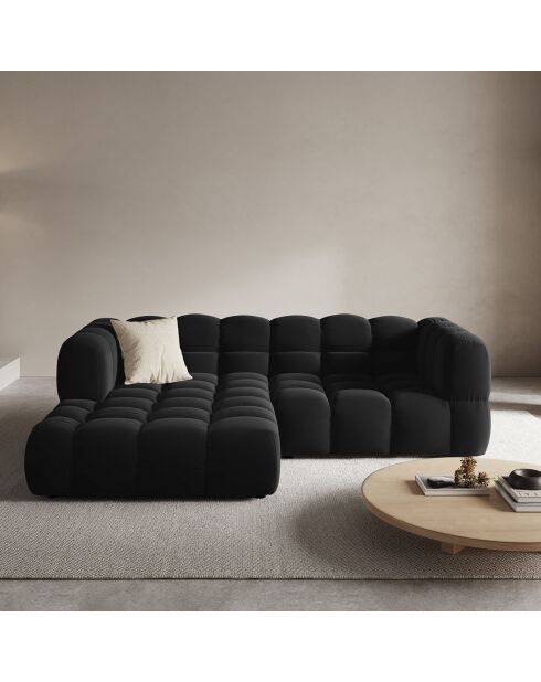 Canapé angle gauche Modulaire Velours Sky 3 Places noir - 244x162x75 cm
