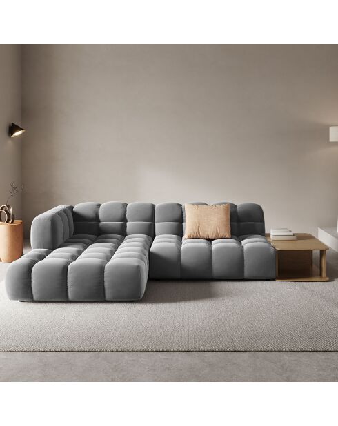 Canapé angle gauche Modulaire Velours Sky 4 Places gris clair - 297x162x75 cm