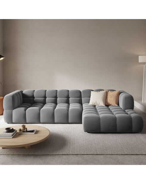 Canapé angle droit Modulaire Velours Sky 4 Places gris clair - 300x162x75 cm