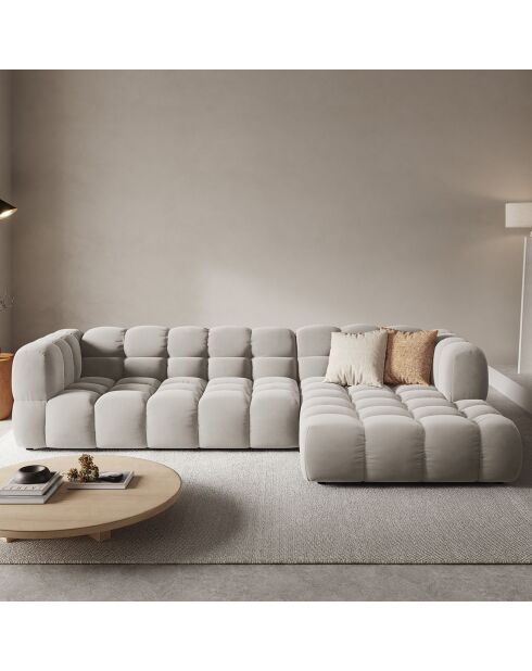 Canapé angle droit Modulaire Velours Sky 4 Places ivoire - 300x162x75 cm