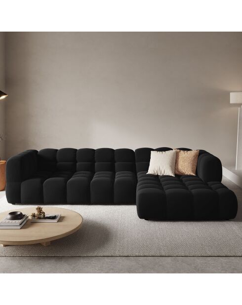 Canapé angle droit Modulaire Velours Sky 4 Places noir - 300x162x75 cm