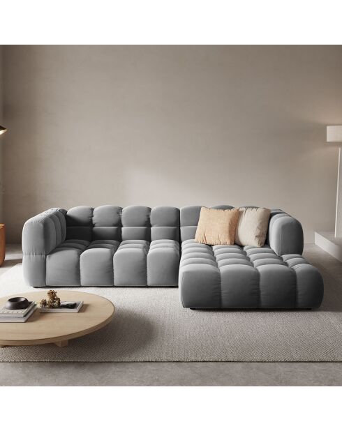 Canapé angle droit Modulaire Velours Sky 4 Places gris clair - 272x162x75 cm
