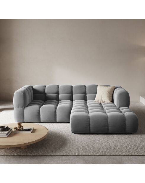 Canapé angle droit Modulaire Velours Sky 3 Places gris clair - 244x162x75 cm