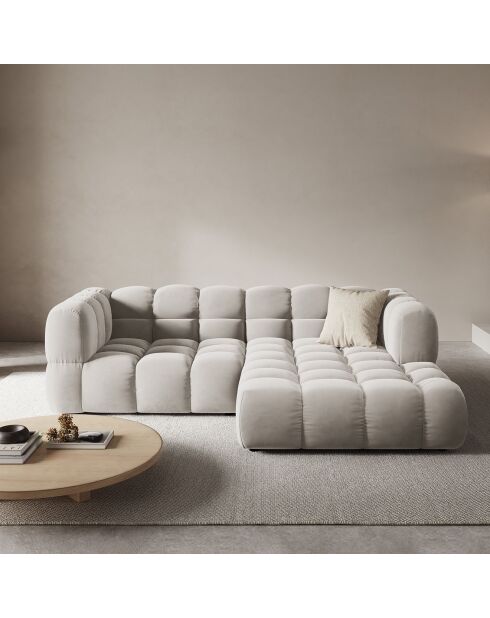 Canapé angle droit Modulaire Velours Sky 3 Places ivoire - 244x162x75 cm