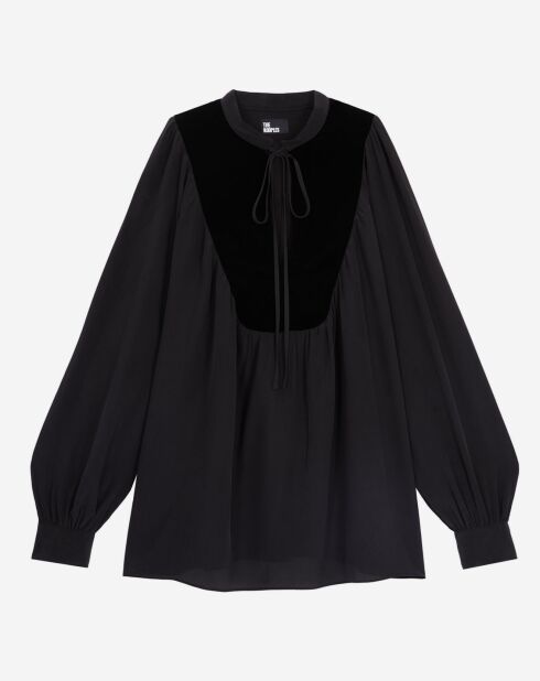 Top 100% Soie avec empiècement en Velours noir