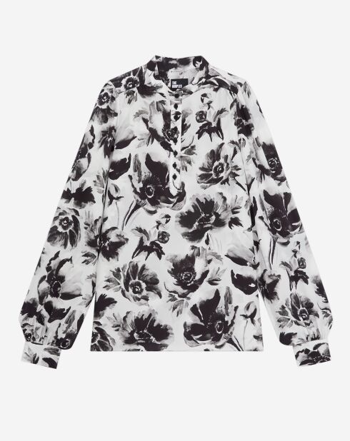 Haut imprimé 100% Soie avec boutonnage noir/blanc