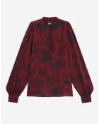Haut imprimé 100% Soie avec boutonnage rouge