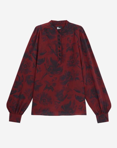 Haut imprimé 100% Soie avec boutonnage rouge
