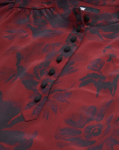 Haut imprimé 100% Soie avec boutonnage rouge