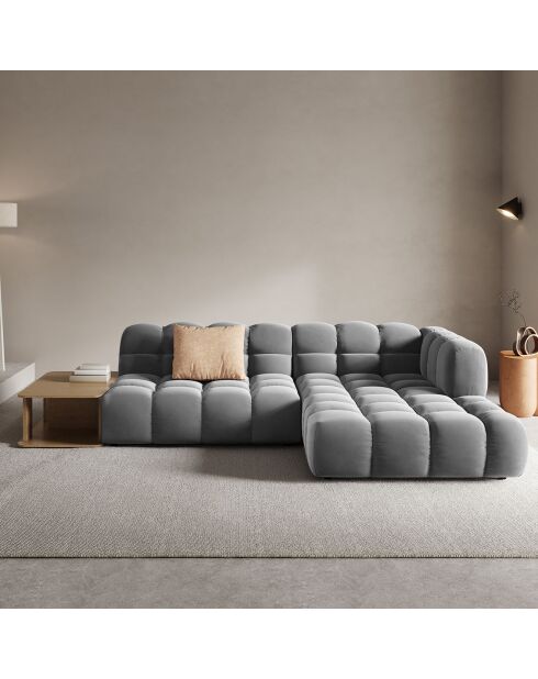 Canapé angle droit Modulaire Velours Sky 4 Places gris clair - 297x162x75 cm