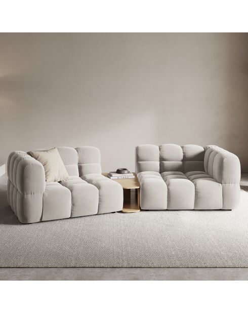 Modulaire 2-zitsbank van ivoorkleurig fluweel Sky - 280x148x75 cm