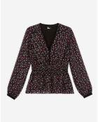 Top imprimé à smocks noir