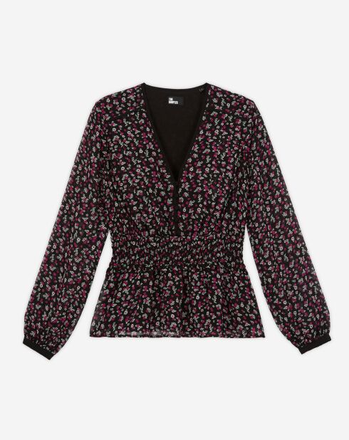 Top imprimé à smocks noir