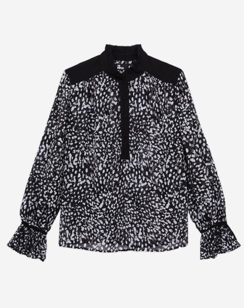 Top imprimé avec détails contrastés noir