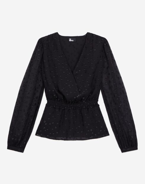 Top à pois en fil argenté noir