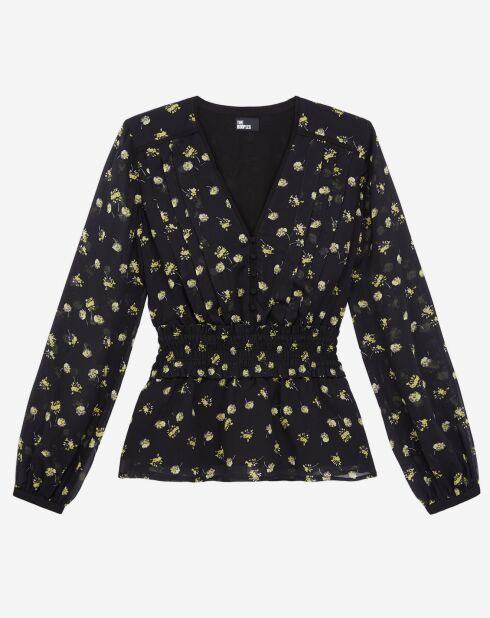 Top imprimé à smocks noir