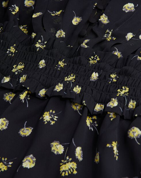 Top imprimé à smocks noir