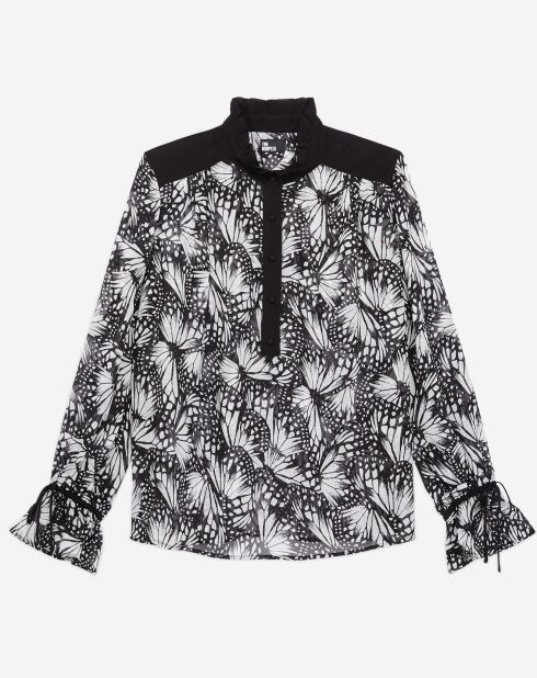 Top imprimé avec détails contrastés noir