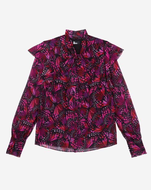 Haut imprimé avec volants rose