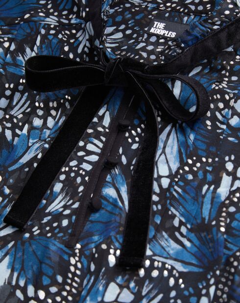 Haut imprimé avec plis bleu