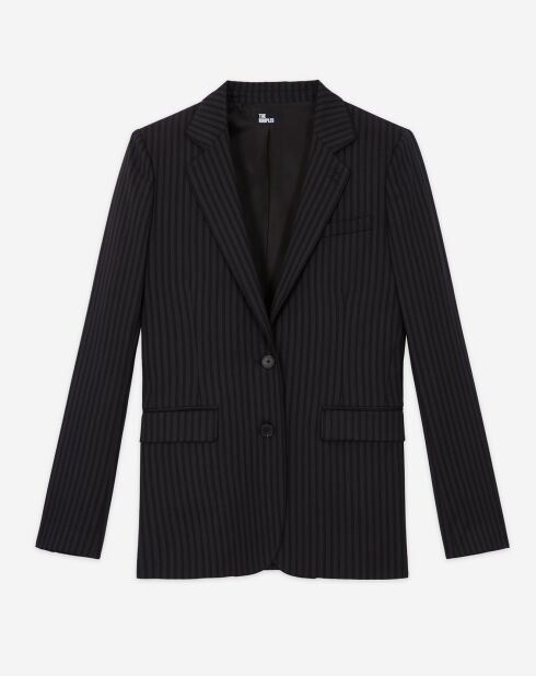 Veste de costume en Laine à rayures noire