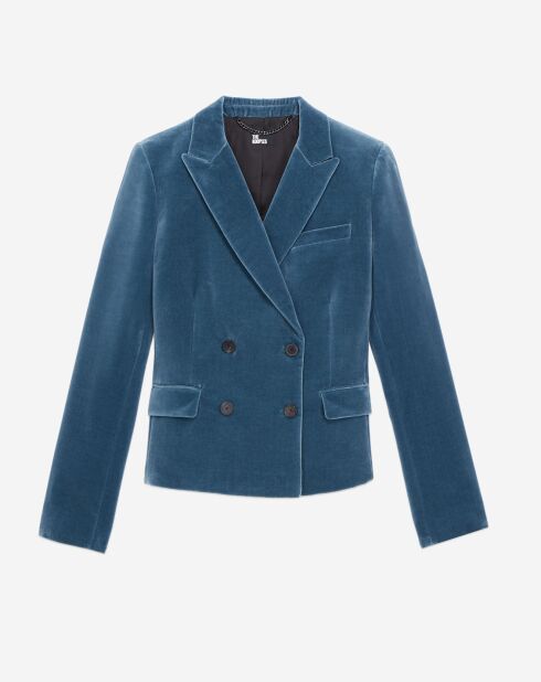 Veste tailleur courte en velours bleue