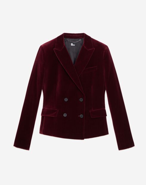 Veste tailleur courte en velours bordeaux