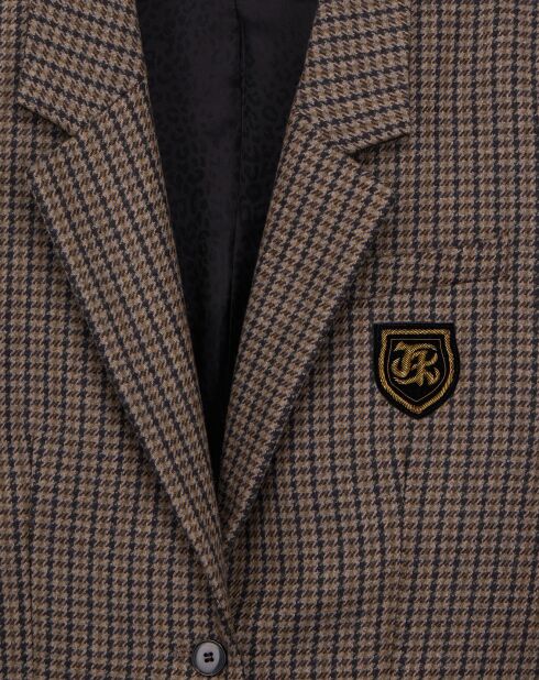 Beige blazer van wolmix met ruiten
