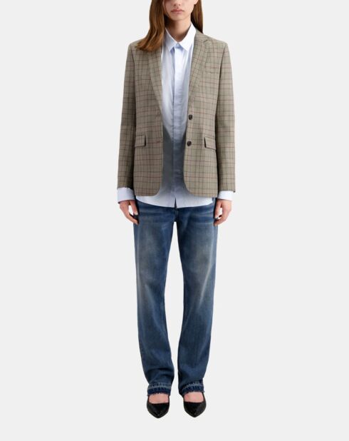 Blazer en Laine Prince de Galles beige/bordeaux
