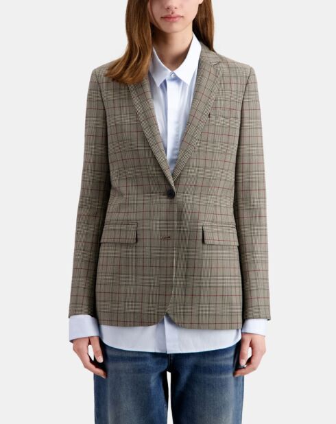 Blazer en Laine Prince de Galles beige/bordeaux