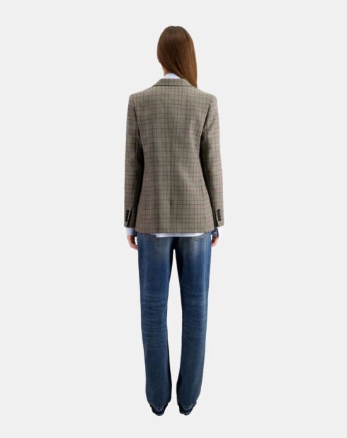 Blazer en Laine Prince de Galles beige/bordeaux