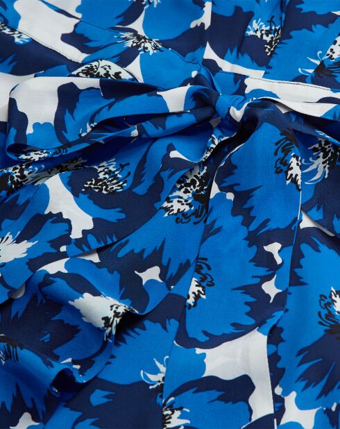Robe 100% Soie portefeuille longue imprimée bleue