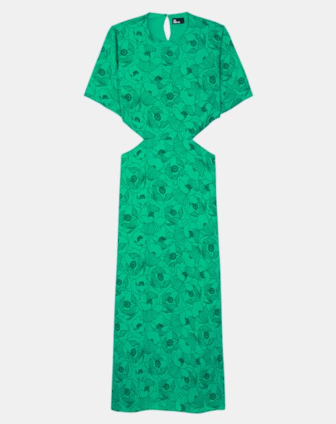 Robe longue imprimée avec ouvertures verte