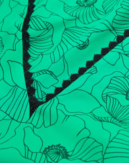 Bedrucktes Top mit grünen Spitzendetails