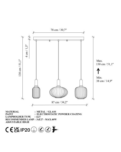 Lustre Asker doré - 87x30x130 cm