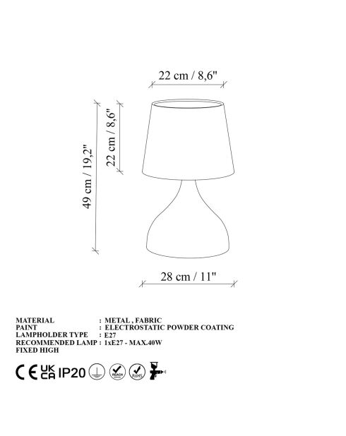 Lámpara de mesa Gota dorada/blanca - 28x28x49 cm