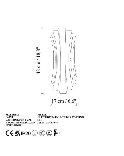 Applique murale Linea dorée - 17x16x48 cm