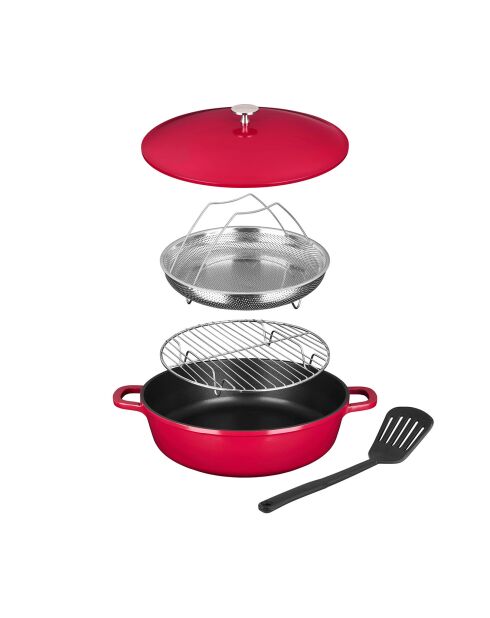 5 Pièces sautoir multifonction en fonte  rouges -  29.5x7.2x36.5 cm