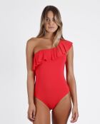 Maillot de bain à volants latéraux rouge