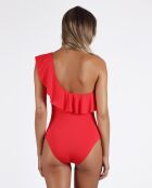 Maillot de bain à volants latéraux rouge