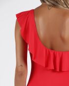 Maillot de bain à volants latéraux rouge