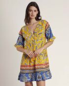 Robe de plage Hippy à manche courte jaune