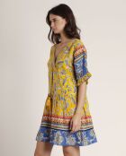 Robe de plage Hippy à manche courte jaune