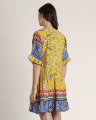 Robe de plage Hippy à manche courte jaune