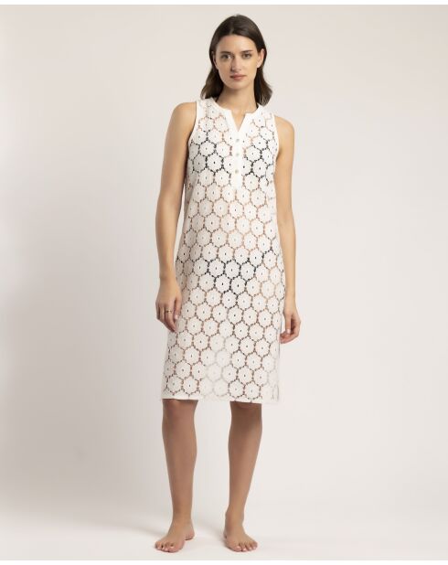 Robe de plage sans manche en dentelle à fleurs blanche